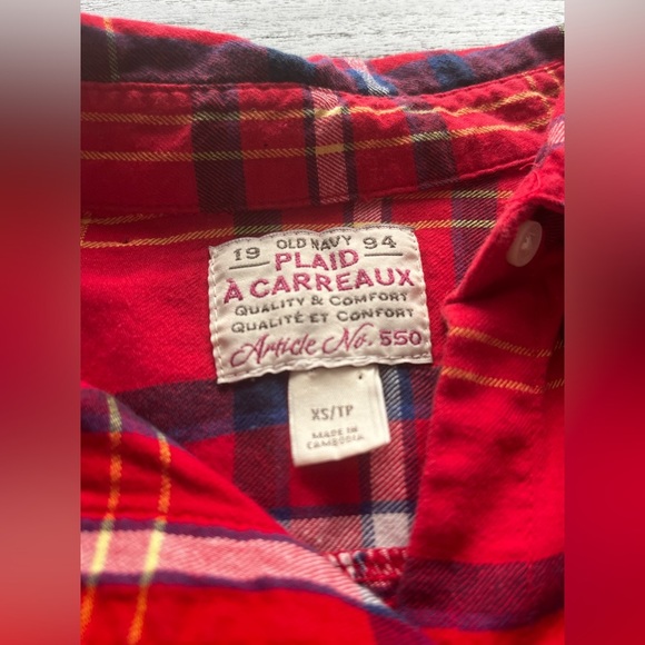 Vintage Old Navy Red Plaid Flannel Shirt XS 100% Cotton Cozy Classic Y2K - Picture 2 of 7